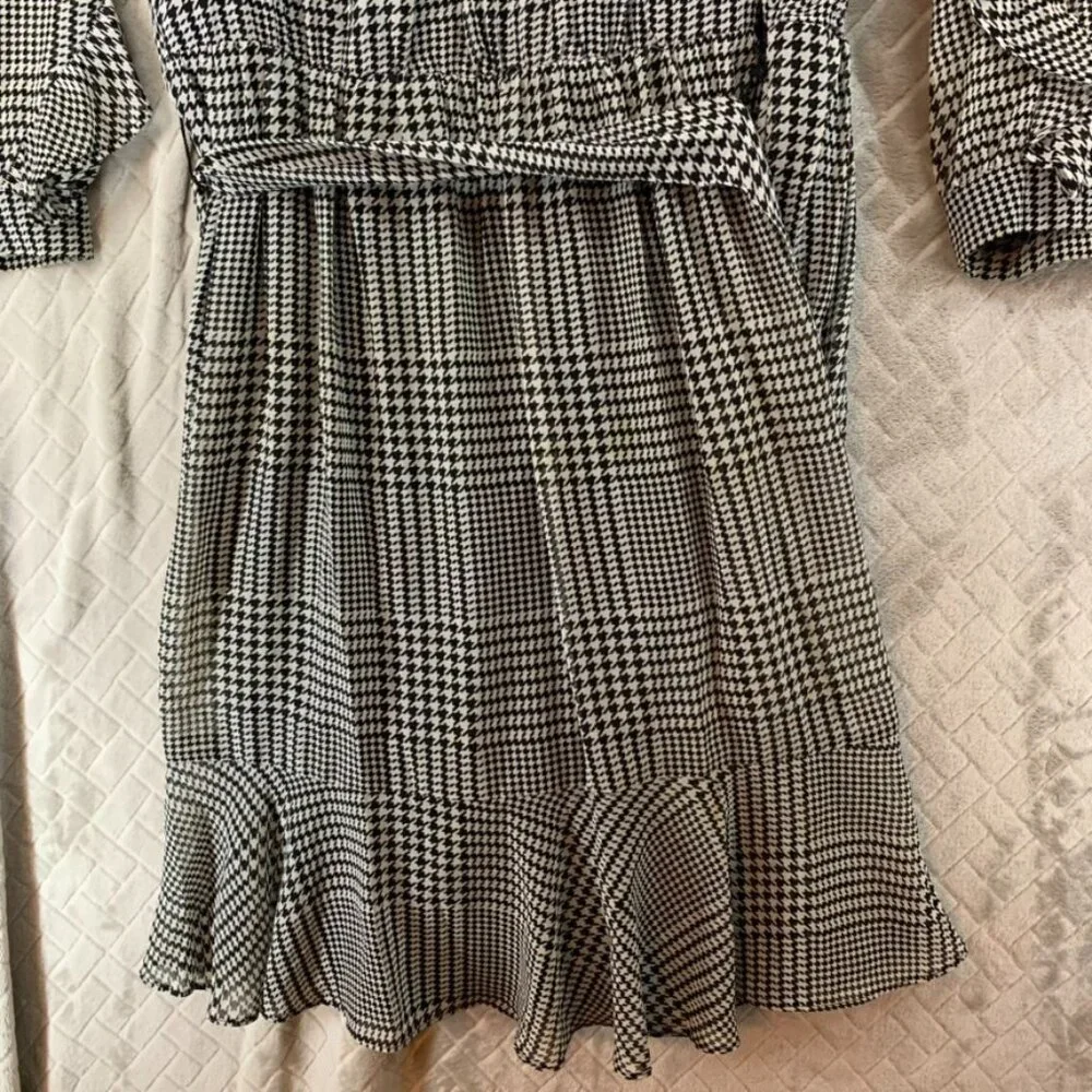 Calvin Klein Womens M Mini Dress Black White Houndstooth Long Sleeve with Belt - Picture 5 of 16
